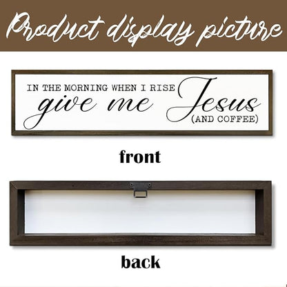 Coffee Wood Sign, Rustic Wooden Hanging Signs, Desk Decor Art, Coffees Lover Decoration for Home Kitchen Bedroom, Coffees Station Decor, When I Rise Give Me Jesus and Coffee Sign, 17.8x4x1.2 inches