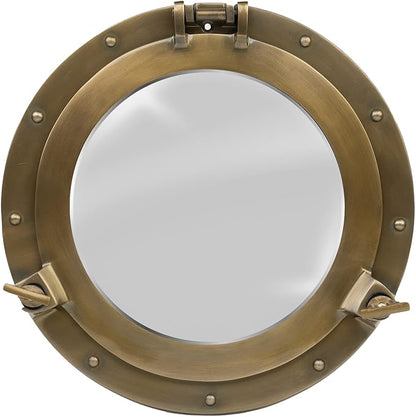 20 Inch Nautical Wall Window – Large Brass Porthole Window, Nautical Wall Art Ship Decor, Antique Brass Round Porthole with Clear Glass for Coastal & Sailing Décor