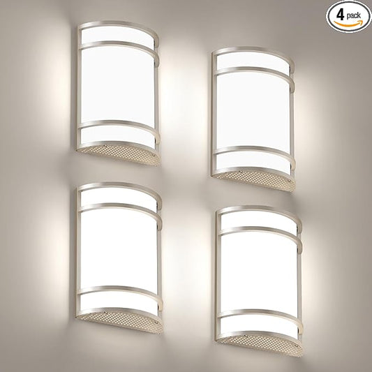 LED Indoor Wall Mount Light Fixture, Brushed Nickel Wall Sconce Lighting, 3000K 4000K 5000K Adjustable, Half Cylinder Hallway Light Fixture for Living Room Bedroom Porch 4 Pack