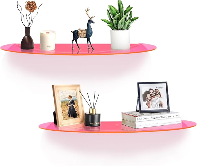 SetGame 2-Pack 24 Inch Acrylic Wall Shelves Wall Decor Wall Mounted, Floating Bookshelves Wall Ledge Shelf, Acrylic Shelves for for Action Figures Display, Room Décor, Space Saving, Items Organizer