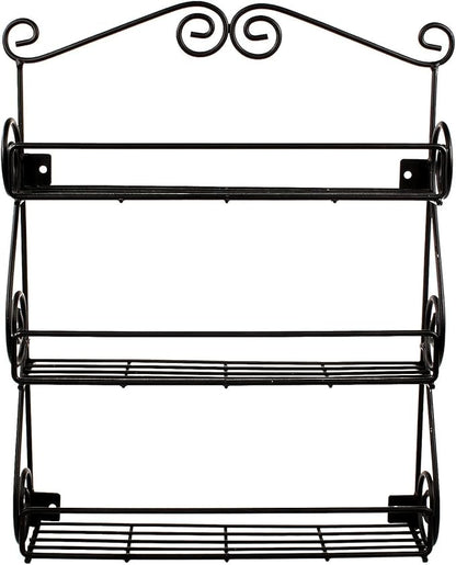 FitWell Scroll Wall Mount Spice Rack, 3-Tier, Traditional Spice Rack Cabinet & Kitchen, Beauty & Nail Polish Organizer for Bathroom, Scroll Wall-Mounted (Black)