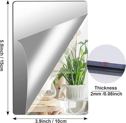 JUNEBRUSHS 8 Pack Self Adhesive Acrylic Mirror, 4X 6 Inch Mirror Tiles,Flexible Plastic Mirror Sheets Wall Stickers
