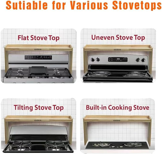 Bamboo Over the Stove Spice Shelf for Kitchen Storage, 31.5" Spice Rack Organizer Stove Top Shelf with 6 hooks, 11.4" Height Extra Oven Back Sink Countertop, Easy to Assemble