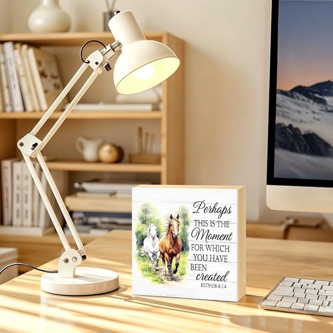Perhaps This Is The Moment for Which You Have Been Created Wood Block Plaque Box Sign for Home Living Room Coffee House Bar Shelf Table Decoration, Esther 4:14 Wild Horses Farmhouse Sign