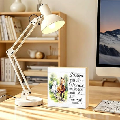 Perhaps This Is The Moment for Which You Have Been Created Wood Block Plaque Box Sign for Home Living Room Coffee House Bar Shelf Table Decoration, Esther 4:14 Wild Horses Farmhouse Sign