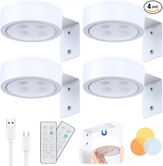 4 Pack Wireless Picture Lights for Wall, Magnetic White Rechargeable Picture Light Battery Operated with Remote 3 Lighting Modes Painting Light for Art Display, Battery Wall Lights for Photo Gallery