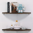 12 inch Corner Wall Shelf, Set of 2 Solid Wood Corner Floating Shelves for Wall, Round End Wall Mounted Floating Shelf for Bedroom, Living Room and Kitchen (Brown-12 inch)