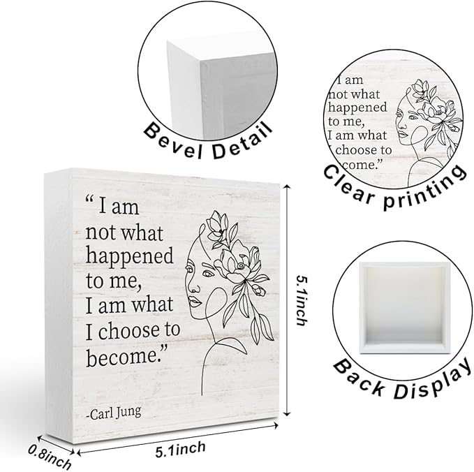 Therapy Office Desk Decor Wood Box Sign，I Am What I Choose to Become, Wooden Box Desk Decoration Signs, Mental Health Office Decor for Home, Mental Health Gifts for Counselor Psychologist Therapist