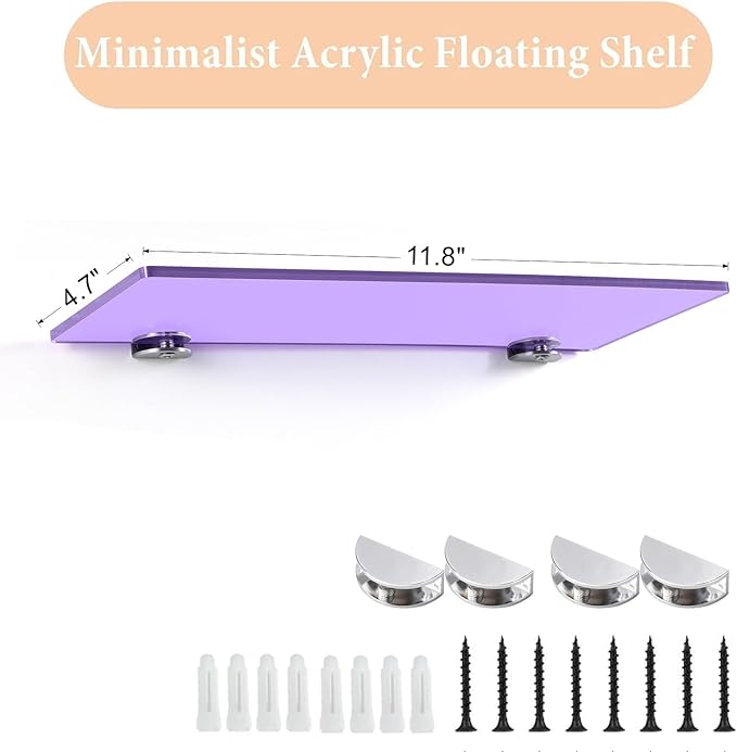 iobiotio Small Floating Shelves, 12 x 4'' Shelves for Wall, Modern Decorative Floating Shelves for Home Office, Wall Mounted, Purple, 2 Pcs