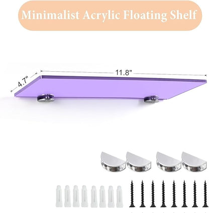 iobiotio Small Floating Shelves, 12 x 4'' Shelves for Wall, Modern Decorative Floating Shelves for Home Office, Wall Mounted, Purple, 2 Pcs