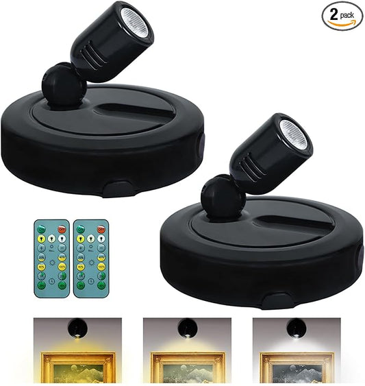 Picture Light Battery Operated, 3 Color Temperatures Picture Light with Remote, Indoor LED Spot Lights for Plants for Wall Frame Dartboard Art Painting Display Accent-Black