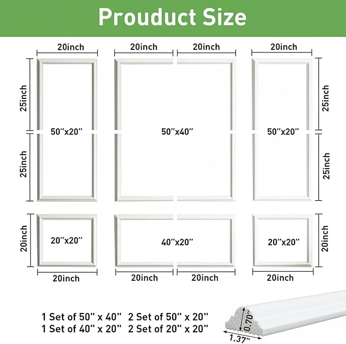 Peel and Stick Wall Molding, 3 Set Pre-Cut Wainscoting Panels, Upgraded 1.37" Width, Ready-to-Assemble Molding Trim for Interior Wall Décor Living Room Bedroom Accent