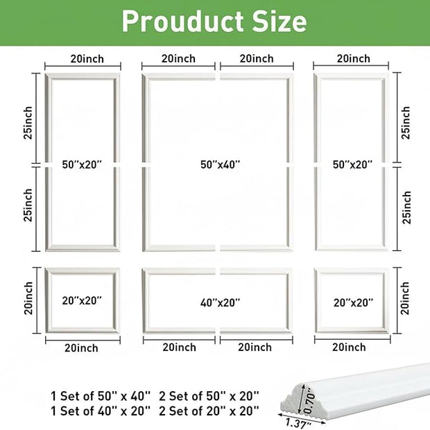 Peel and Stick Wall Molding, 3 Set Pre-Cut Wainscoting Panels, Upgraded 1.37" Width, Ready-to-Assemble Molding Trim for Interior Wall Décor Living Room Bedroom Accent