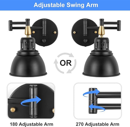 TRLIFE Plug in Wall Sconces, Dimmable Wall Sconces Retractable Swing Arm Wall Lamp with 6FT Plug in Cord and Dimmer Knob On/Off Switch, E26 Base, UL Listed(2 Pack)