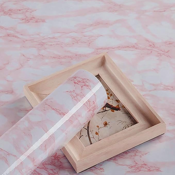practicalWs 15.7 in × 118 in White Pink Marble Stick Paper Peel and Stick Countertops Self-Adhesive Vinyl Watertight Wallpaper Great As Cabinets Drawer Shelf Wall Crafts Wall Paper Decorations