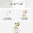 Globe Electric 65542 1-Light Plug-in or Hardwire Wall Sconce, Matte White, Brass Accent, Stepless Dimming Rotary Switch, Fabric Cord, Modern Lighting for Apartment or Renters, Home Decor