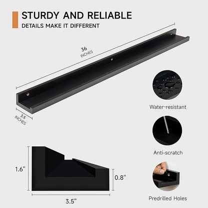 Fun Memories Picture Ledge Shelf, 36 Inch Floating Shelves Set of 2, Nursery Book Shelves for Toys Storage, Kids Bookshelf Wall Mounted for Wall Decor Books Photo Frames, Black