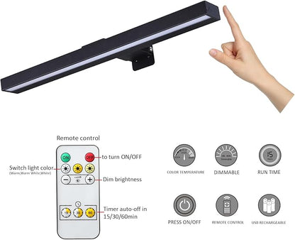 MIOBLUE LED Picture Lights with Remote, 16in Metal Battery Operated Picture Light,Rechargeable Display Lamp,Dimmable Dartboard Light with Timer for Frame Wall Portrait Art, 2Pack