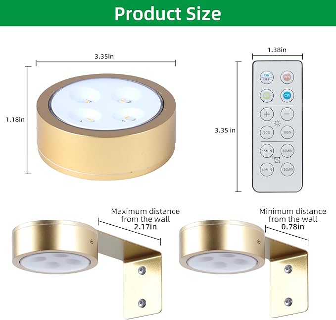 2 Pack Wireless Picture Lights for Wall, Magnetic Gold Rechargeable Picture Light Battery Operated with Remote 3 Lighting Modes Painting Light for Art Display, Battery Wall Lights for Photo Gallery