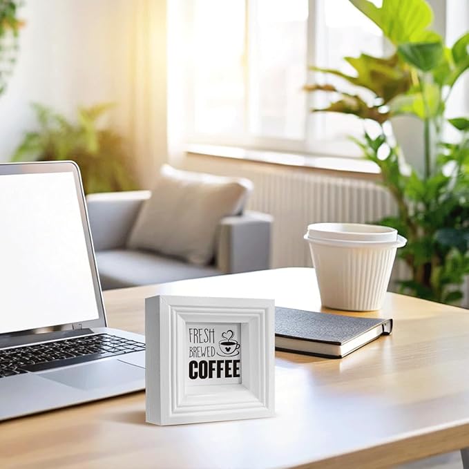SDJYUSDF Coffee Decor Art, Fresh Brewed Coffee Sign, Mini Wooden Box Sign, Rustic Tabletop Decors, Shelf Decoration, Cafe Decors, Modern Farmhouse Home Decor for Kitchen Bar, Coffees Lover Decoration