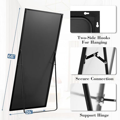 DUMOS Full Length Mirror with Stand, 68"x26" Floor Mirror with Aluminum Alloy Frame for Bedroom, Standing Full Body Mirror with Shatter-proorf Nano Glass for Wall, Living Room, Cloakroom, Black