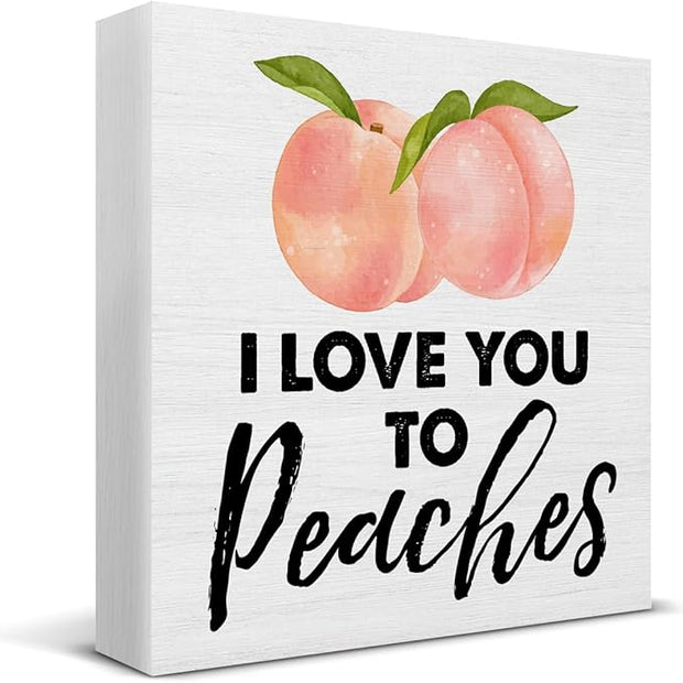 Peach Decor Peach Bathroom Decor Rustic I Love You to Peaches Wooden Sign Peach Decorations for Home Bathroom Restroom Toilet Desk Shelf Table 5 x 5 Inches