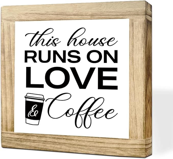 Coffee Wood Decor This House Runs On Love And Coffee Handmade Wooden Coffees Sign Rustic Kitchen Wall Art Perfect For Home Office Kitchen Bar Decor Square Ideal Gift For Coffees Lover 5.9x5.9 Inch