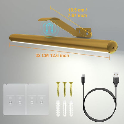 Starxing Picture Light with Remote, Wireless Battery Painting Light with 3 Lighting Colors, 4400mAh Rechargeable Art Light Display Lamp, Dimmable Timer Lamp for Artwork Gallery (Gold)