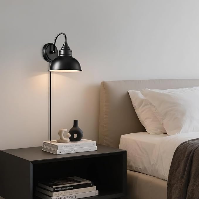 Farmhouse Wall Sconce with On-Off Switch E26 Based Wall Mounted Light Fixture Small Gooseneck Wall lamp for House Garage Patio Black Wall Lamp