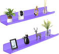 ROYALITA 24 Inches Acrylic Floating Book Shelves Wall Mounted Set of 2, Wall Hanging Plant Display Shelves, Room Decor Floating Wall Shelves for Gaming Room, Bedroom, Living Room, Office, Purple