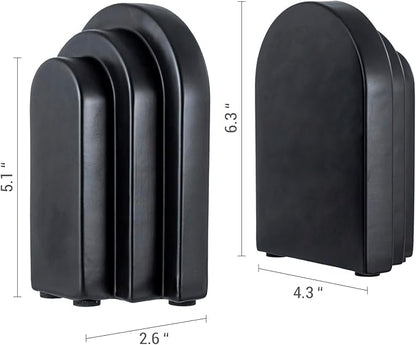 MyGift Black Concrete Bookends Decorative Arch Design, Book Ends for Heavy Books, Book Stopper for Shelves, Minimalist Home and Office Organizer, Modern Art Decor, 1 Pair