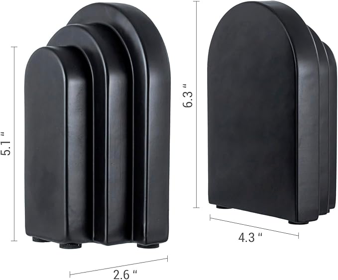 MyGift Black Concrete Bookends Decorative Arch Design, Book Ends for Heavy Books, Book Stopper for Shelves, Minimalist Home and Office Organizer, Modern Art Decor, 1 Pair