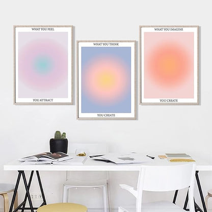 NCYEL 3 Colorful Abstract Posters Room Aesthetic Reiki Gradient Spiritual Affirmation Canvas Wall Art Positive Energy Inspirational Wall Art Bathroom Living Room Apartment Office Girls Room 16x24inx3 Unframed