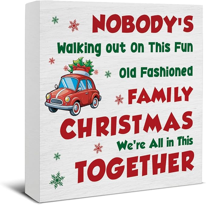 Funny Christmas Vacation Sign Decor, Christmas Decorations Indoor, Winter Holiday Wooden Sign Rustic Home Shelf Desk Decor 5 x 5 Inches
