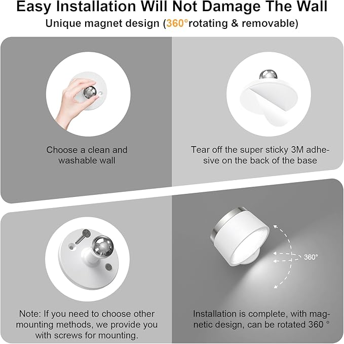 Moobibear LED Wall Lights with Remote, 3500mAh Rechargeable Battery Operated Wall Sconce, Dimmable 13RGB + 3 Color Temperature Magnetic Wireless Wall Lamp, for Rooms, Hallway (White, 1 PC)