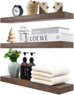 Wood Floating Shelves for Wall Set of 3, 22 Inch Rustic Floating Shelf Wall Mount, Solid Wooden Bathroom Floating Shelves for Kitchen, Bedroom, Living Room - Dark Walnut