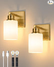 Rechargeable Wall Sconce, Gold Battery Operated Wall Sconce Set of 2 with Timer Function, Easy Install Dimmable Wireless Wall Lamps for Living Room, Bedroom, Hallway, Entryway Decor 3000K