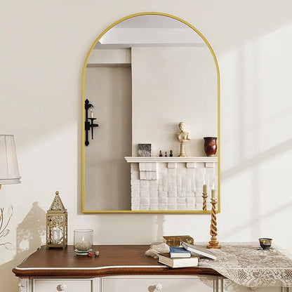 24x36 inch Arch Wall Mirror, Gold Arched Bathroom Vanity Mirrors for Over Sink, Metal Frame Room Wall Decor Haning or Leaning for Entryway, Bedroom, Living Room