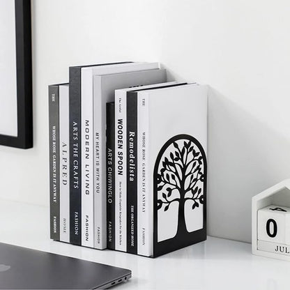HappyHapi Book Ends, Metal Bookends for Shelves Decorative, Tree Stopper for Heavy Books, Black Ends to Hold Books for Home Office, 6.5 X 4.7 X 3.5 Inch(3 Pairs/6 Pcs, Large)