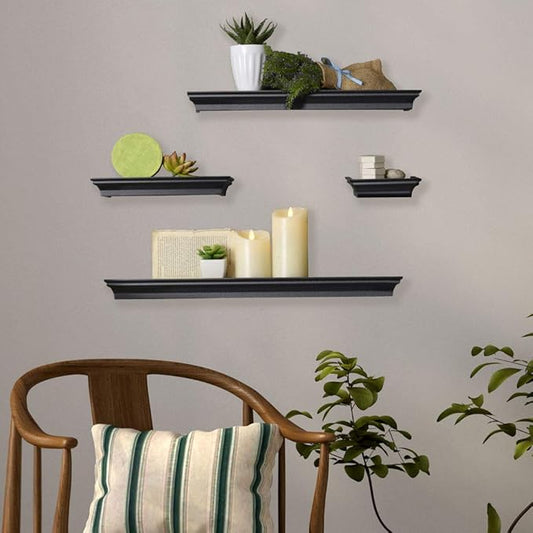 MELANNCO Floating Wall Shelves for Bedroom, Living Room, Bathroom, Kitchen, Nursery, Set of 4, Black, 4 Count