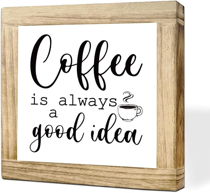 Coffee Wood Decor Coffee Is Always A Good Idea Square Rustic Coffees Decoration Funny Kitchen Wall Art Gift For Cafe Lover Handmade Wood Coffees Decor For Home Office Kitchen Decoration 5.9x5.9 Inch