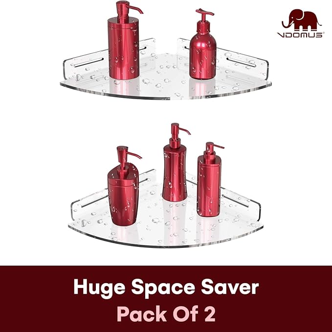 Set of 2 Shower Caddy Bathroom Shelves - Vdomus No-Drill Shower Organizer - Floating Adhesive Acrylic Storage for Tile Walls - Sleek and Durable Bathroom Organizers and Storage