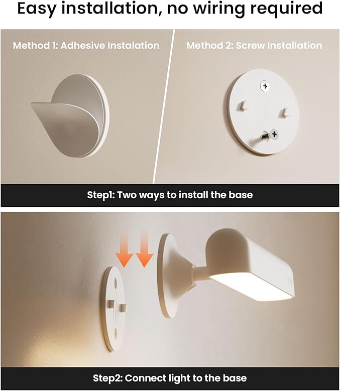 4 Pack Wall Sconces Rechargeable 7500mAh Battery Operated Wall Lights Cordless LED Wall Lamp, Touch and Remote Control, 3 Colors Wall Lamps 360° Rotate Dimmable Brightness with 15 RGB Colors