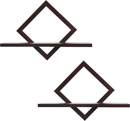 Floating Shelves for Wall,Decorative Wall Shelf,Hanging Shelf for Plants Storage Display Holder,Indoor Decor for Living Room Home Office Bathroom Bedroom,Solid Wood,Diamond Shaped,2 Pack(Walnut)