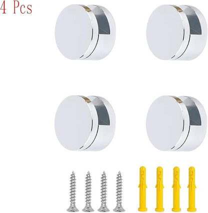 Mirror Clips, Thickened Brass Mirror Floating Glass Clip - Round Wall Mounted Mirrors Bracket/Clip -Bathroom Mirrors Supporting Sheet Mirror Fixed Fitting Silver - (4 Pcs)