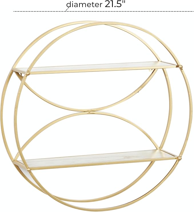 CosmoLiving by Cosmopolitan Metal Round 2 Shelves Wall Shelf, 22" x 7" x 22", Gold