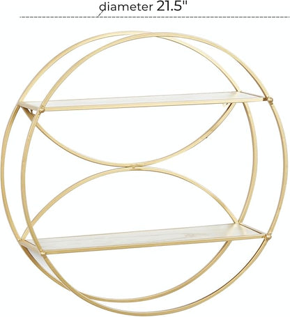 CosmoLiving by Cosmopolitan Metal Round 2 Shelves Wall Shelf, 22" x 7" x 22", Gold