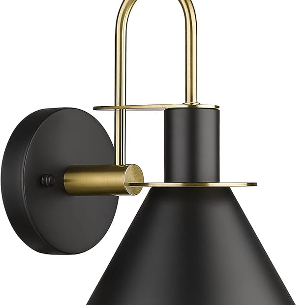 Modern 1 Light Bathroom Vanity Light Fixture, HWH Industrial Wall Sconce Lamp for Indoor Outdoor, Black Gold Finish Wall Light for Bedroom, Kitchen Sink, Above Mirror, 5HZG56B BK+BG