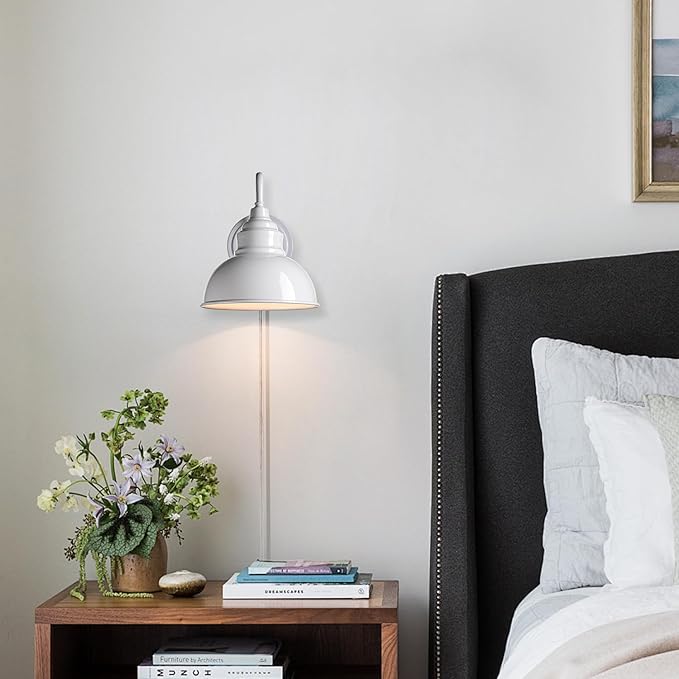Bright White Modern Wall Light Fixture Plug-in Wall Sconce 7-inch Gooseneck Wall lamp for Bedroom Living Room Porch Entryway Garage