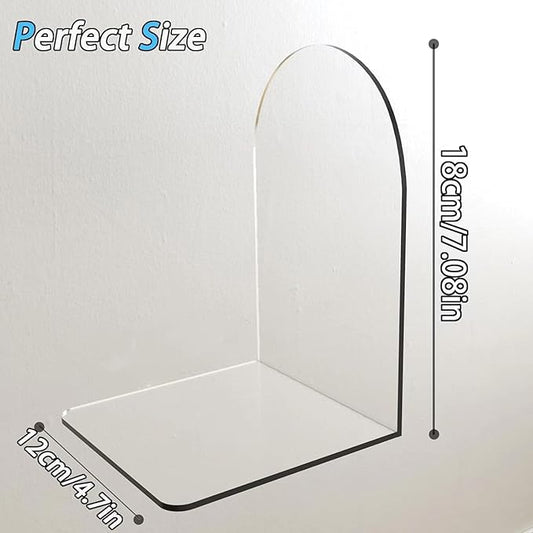 Merrynine Book Ends, 2 Pcs Acrylic Bookends for Shelves, Clear Book Holder, Plastic Bookends for Heavy Books, Book Stopper Organizer for Shelves, Desk, Office, School, 3.93"X4.72"X7.08"